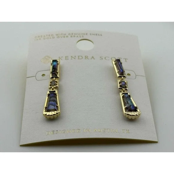 Kendra Scott Serena Linear Dangle Earrings Abalone Shell Gold Tone - Picture 4 of 11